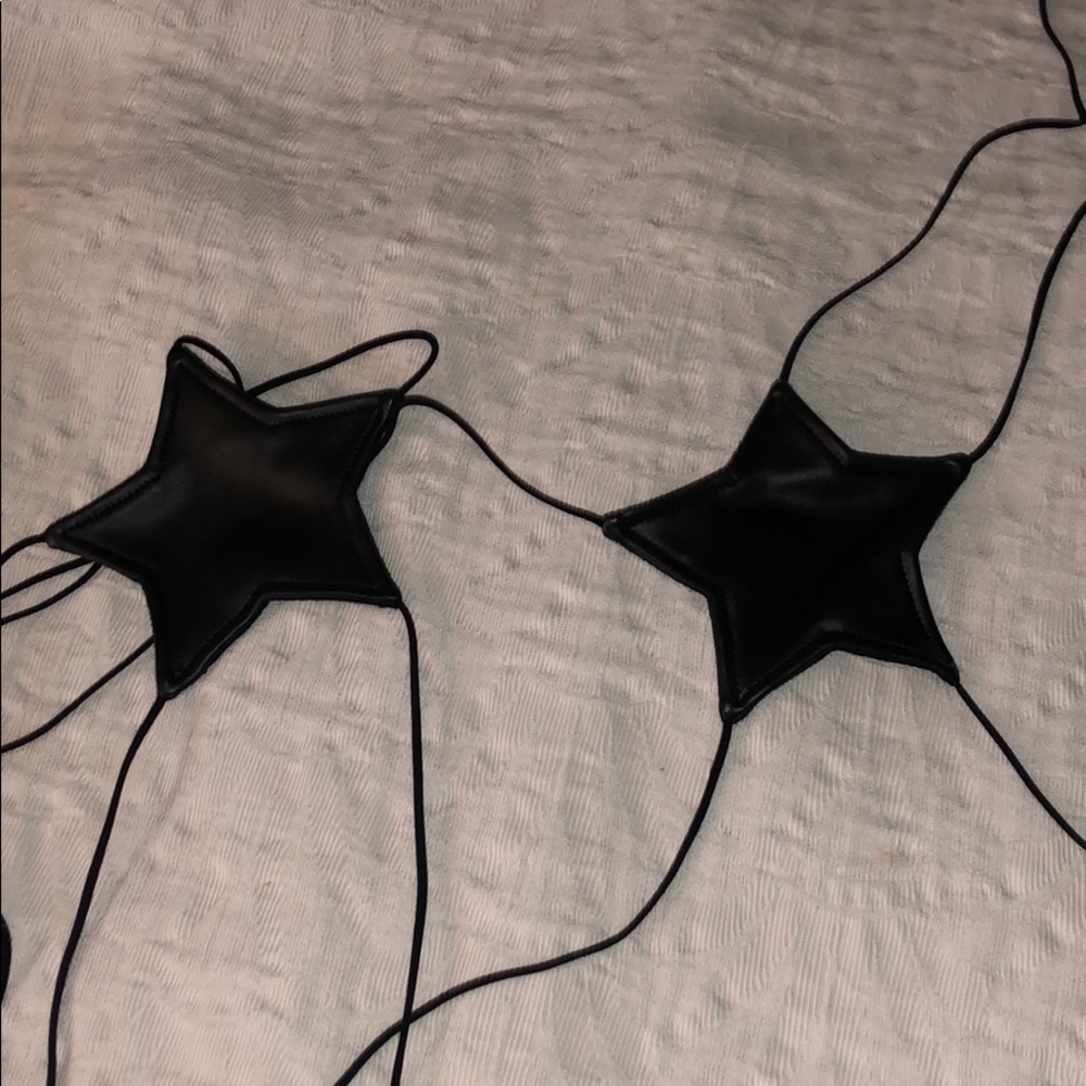 Black Faux Leather Star Shaped Bra Rave Top
